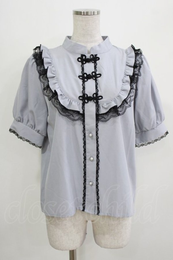 画像1: majoretty / チャイナブラウス L ブルー H-26-03-13-1040-GO-BL-NS-ZH (1)