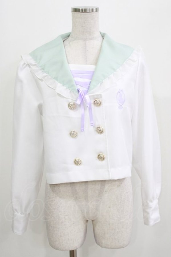 画像1: majoretty / Disney/アリエル/セーラー襟ブラウス L 白/ミント H-26-03-13-1048-GO-BL-NS-ZH (1)