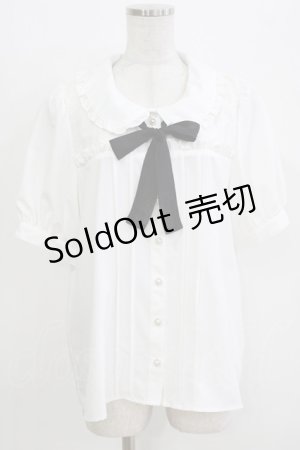 画像: majoretty / レース切替リボンブラウス L 白/ブラック H-26-03-13-1050-GO-BL-NS-ZH