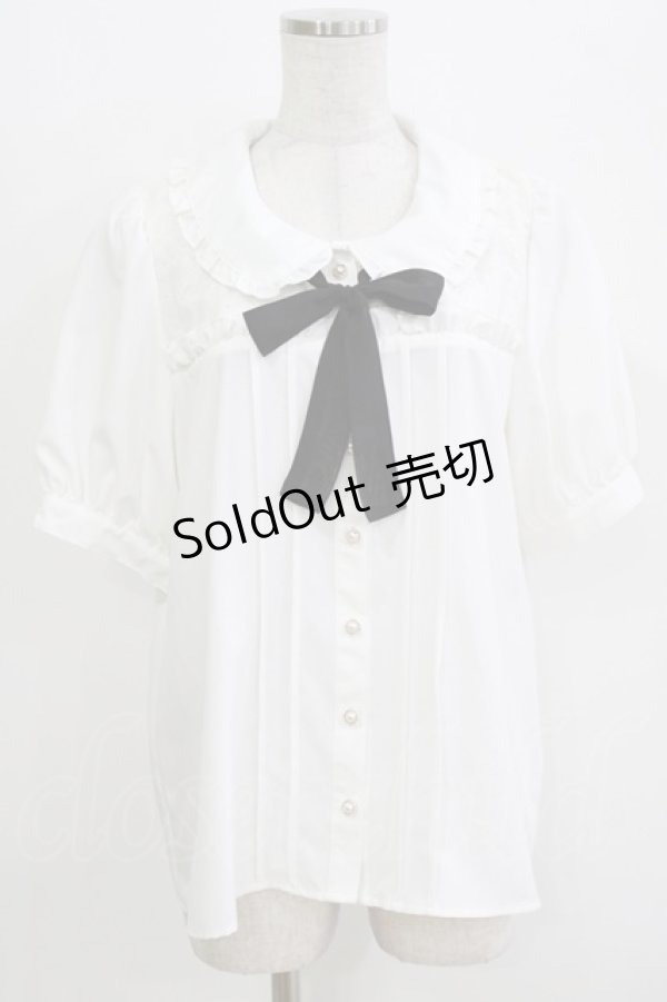 画像1: majoretty / レース切替リボンブラウス L 白/ブラック H-26-03-13-1050-GO-BL-NS-ZH (1)