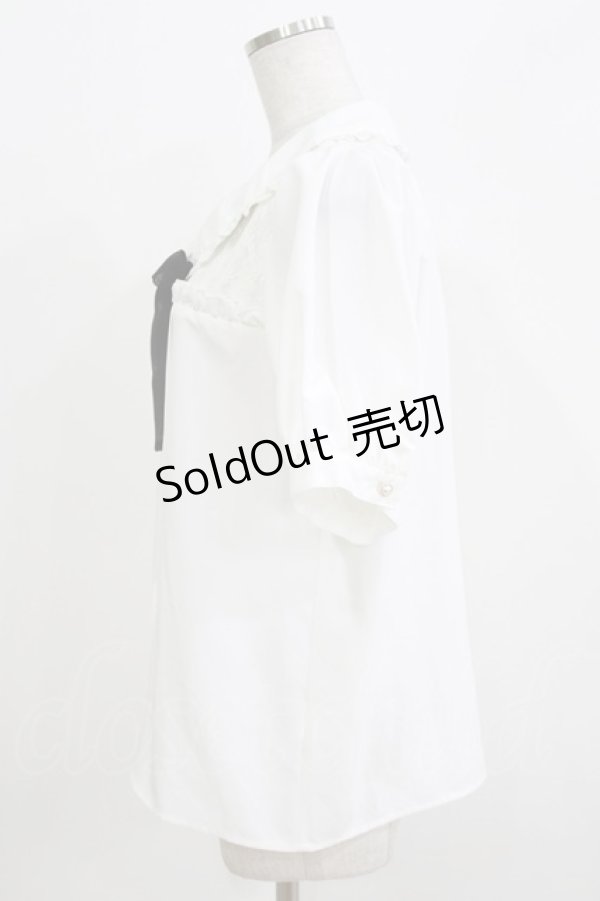 画像2: majoretty / レース切替リボンブラウス L 白/ブラック H-26-03-13-1050-GO-BL-NS-ZH (2)