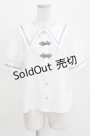 画像: majoretty / チャイナブラウス L 白/サックス H-26-03-13-1051-GO-BL-NS-ZH