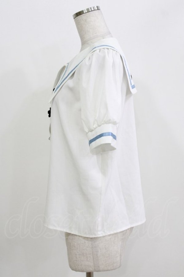 画像2: majoretty / チャイナブラウス L 白/サックス H-26-03-13-1051-GO-BL-NS-ZH (2)