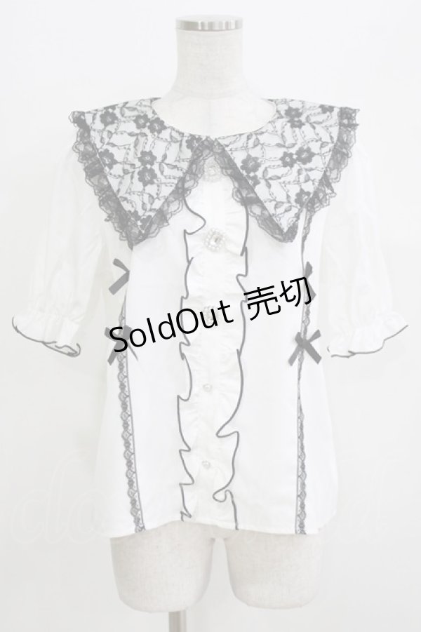 画像1: majoretty / 三角エリビジューブラウス LL 白 H-26-03-13-1052-GO-BL-NS-ZH (1)