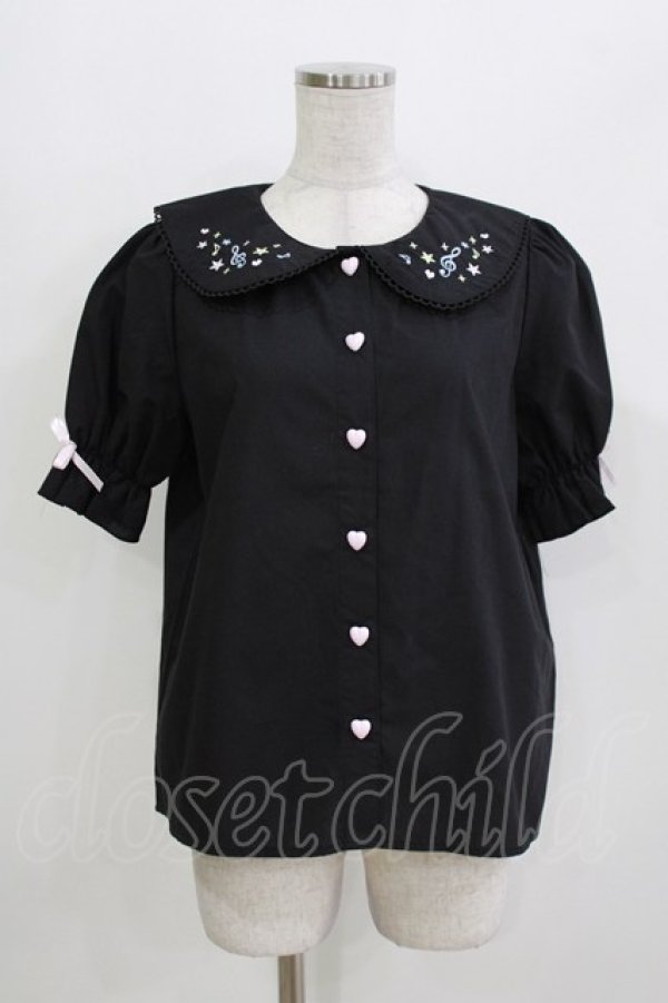 画像1: Lovely Tency / 眞白ありす/音符刺繍ブラウス LL ブラック H-26-03-13-1053-GO-BL-NS-ZH (1)