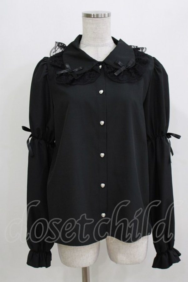 画像1: Lovely Tency / 眞白ありす/レースリボンブラウス LL ブラック H-26-03-13-1055-GO-BL-NS-ZH (1)