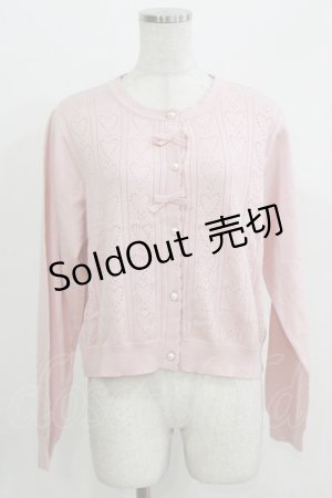 画像: m petit by misako / AM*ハート透かしニットカーディガン LL ピンク H-26-03-13-1062-LO-TO-NS-ZH