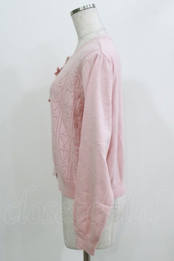 画像2: m petit by misako / AM*ハート透かしニットカーディガン LL ピンク H-26-03-13-1062-LO-TO-NS-ZH (2)