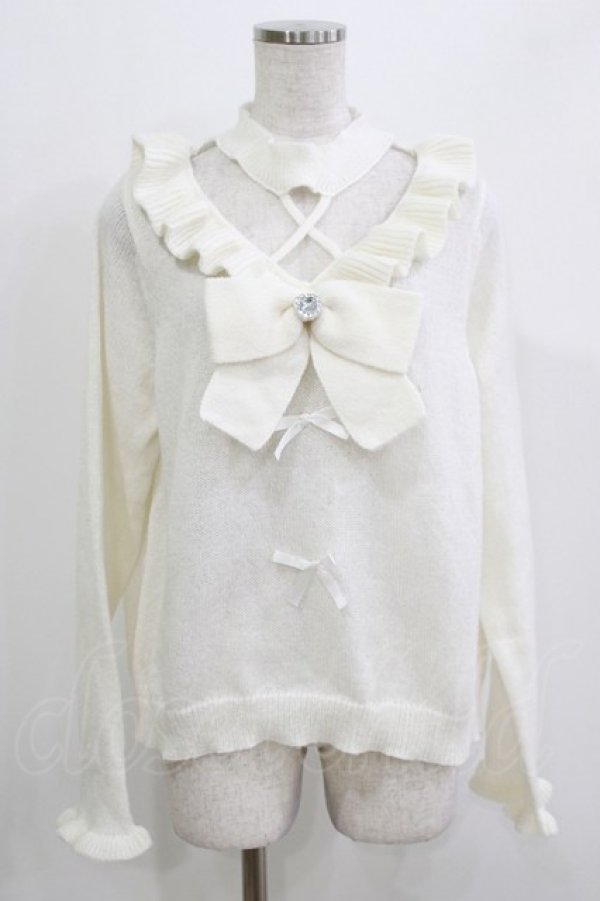 画像1: Lovely Tency / 眞白ありす/ビジューリボンニットプルオーバー LL 白 H-26-03-13-1063-GO-TO-NS-ZH (1)