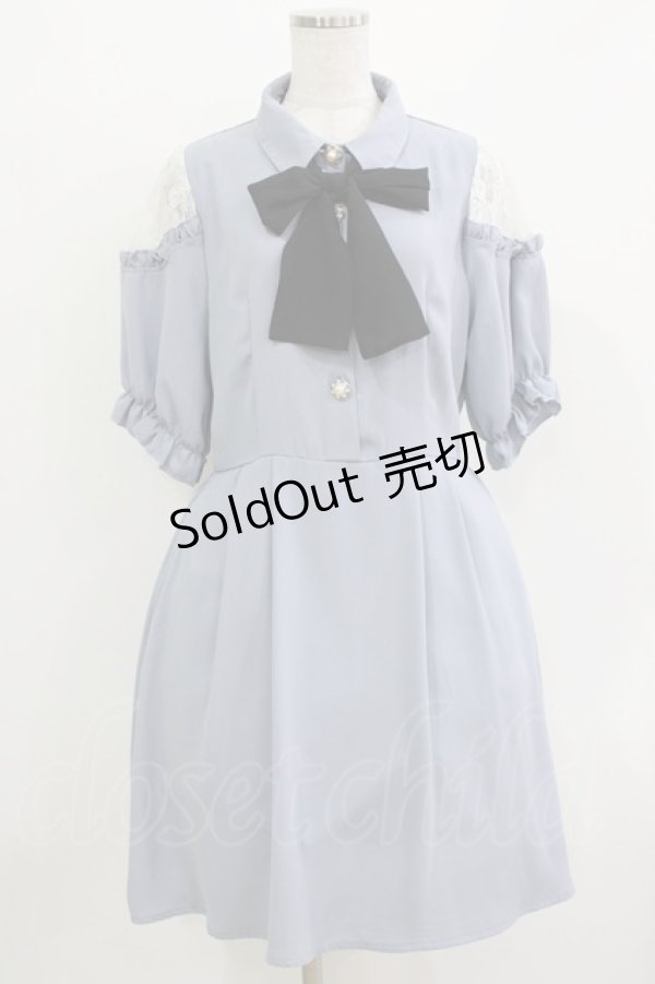 画像1: majoretty / レース切替リボンワンピース L ブル‐ H-26-03-13-1020-GO-OP-NS-ZH (1)
