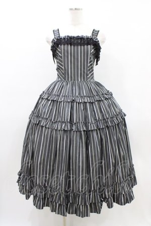 画像: Innocent World / オリビアストライプジャンパースカート M112cm丈 グレー H-26-03-14-026-IW-OP-NS-ZH