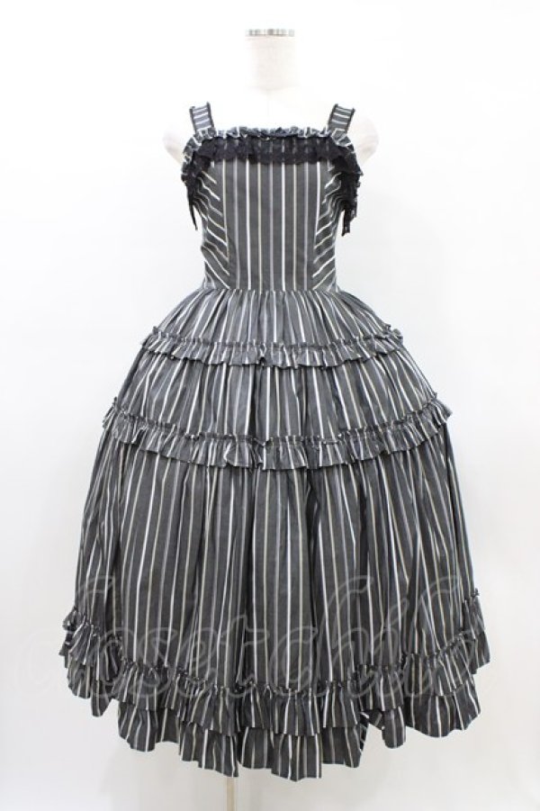 画像1: Innocent World / オリビアストライプジャンパースカート M112cm丈 グレー H-26-03-14-026-IW-OP-NS-ZH (1)