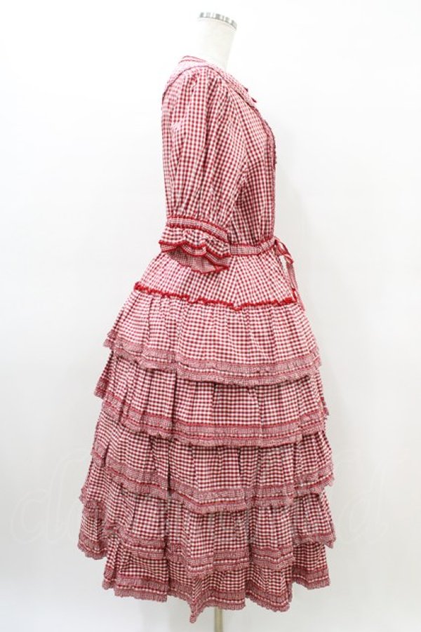 画像3: alcali / alcali × misako aoki/コットンギンガム前あきワンピース Free レッド H-26-03-14-032-LO-OP-NS-ZH (3)