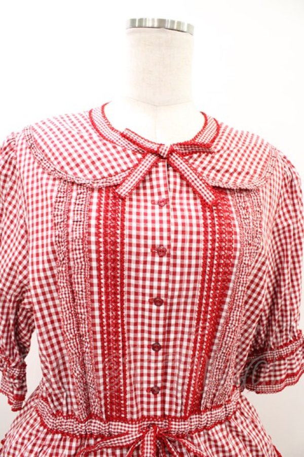 画像4: alcali / alcali × misako aoki/コットンギンガム前あきワンピース Free レッド H-26-03-14-032-LO-OP-NS-ZH (4)