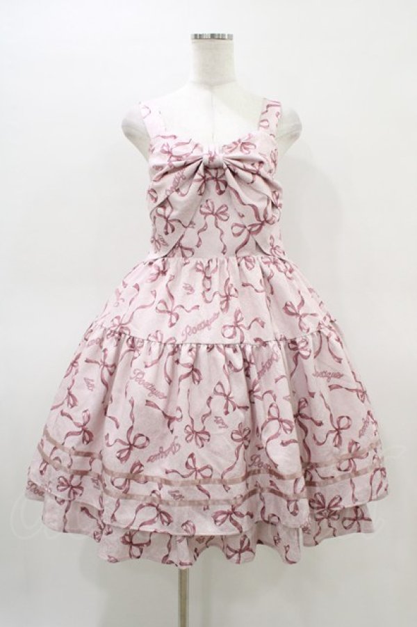 画像1: axes femme POETIQUE / リボン柄ドールジャンパースカート M ピンク H-26-03-14-047-AX-OP-NS-ZH (1)