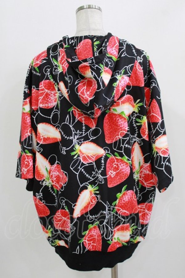 画像3: Amilige / ストロベリーベア総柄ZIP半袖パーカー  ブラック H-26-03-14-1024-PU-TO-KB-ZH (3)