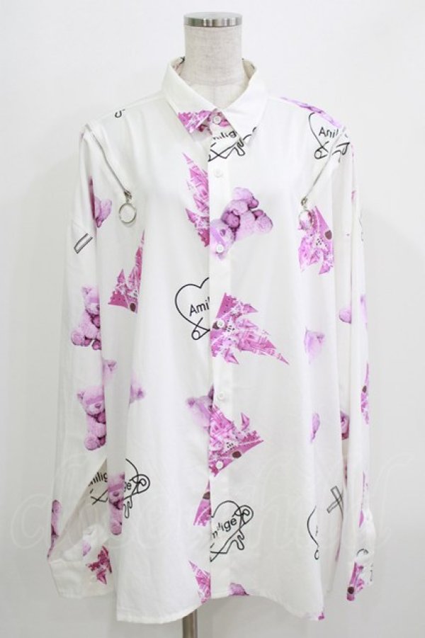 画像1: Amilige / シンデレラ宣言!×Amilige総柄ZIPシャツ  ホワイト H-26-03-14-1026-PU-BL-KB-ZH (1)