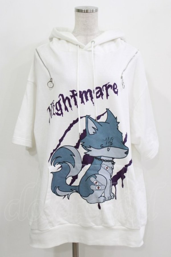 画像1: Amilige / NightmareWolf耳付き半袖ZIPパーカー  ホワイト H-26-03-14-1029-PU-TO-KB-ZH (1)