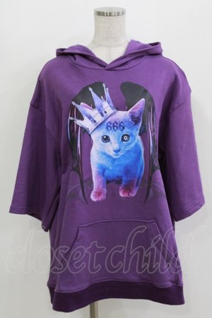 画像: Amilige / Devilish Kitty半袖オーバーパーカー  パープル H-26-03-14-1030-PU-TO-KB-ZH