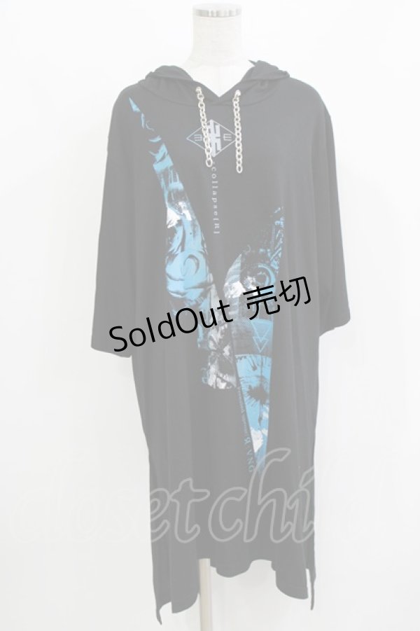 画像1: SEX POT ReVeNGe / チェーンフード半袖プルパーカー  黒 H-26-03-14-1036-SP-TO-KB-ZH (1)