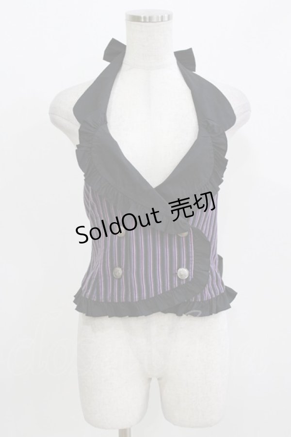 画像1: PUTUMAYO / レジメンタルストライプフリルベスト  紫×ピンク×黒 H-26-03-14-1050-PT-TO-AK-ZH (1)