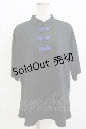 画像: ACDC RAG / チャイナボタンTシャツ  黒×青 H-26-03-14-1058-PU-TO-KB-ZH