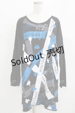 画像: MINT NeKO / ペイントネコラグランカットワンピース  ブラック×ブラック H-26-03-14-1062-HN-OP-KB-ZH