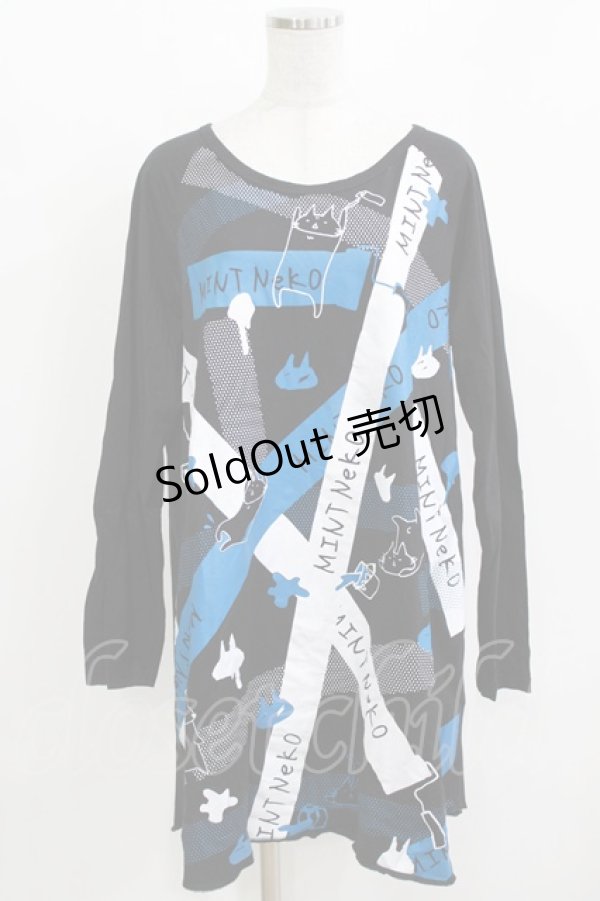 画像1: MINT NeKO / ペイントネコラグランカットワンピース  ブラック×ブラック H-26-03-14-1062-HN-OP-KB-ZH (1)