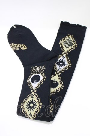 画像: PUTUMAYO / 櫛と羅針盤とりんごのニーハイソックス  黒 H-26-03-14-1072-PT-ZA-AK-ZH