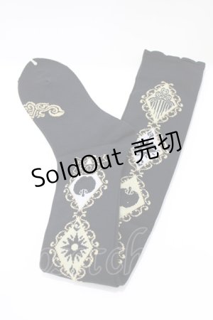 画像: PUTUMAYO / 櫛と羅針盤とりんごのニーハイソックス  黒 H-26-03-14-1072-PT-ZA-AK-ZH