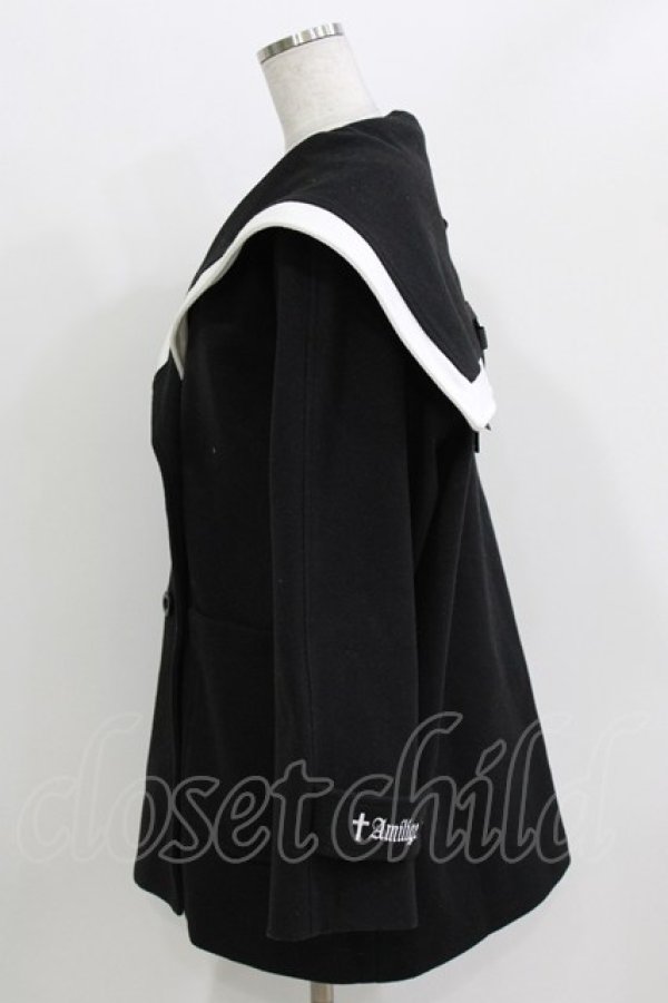 画像2: Amilige / セーラーカラーメルトンコート  ブラック H-26-03-14-1013-PU-CO-KB-ZH (2)