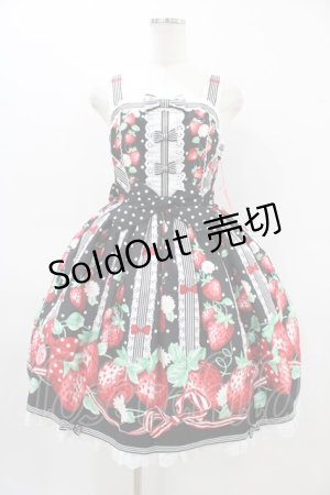 画像: Angelic Pretty / 摘みたていちごジャンパースカートSet Free ブラック H-26-03-14-015-AP-OP-NS-ZH
