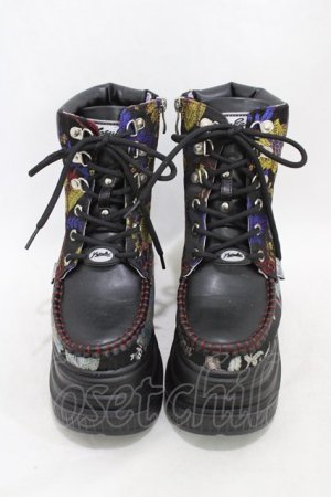 画像: YOSUKE / 厚底ショートブーツ S ブラックジャガード H-26-03-15-001-PU-SH-KB-ZH