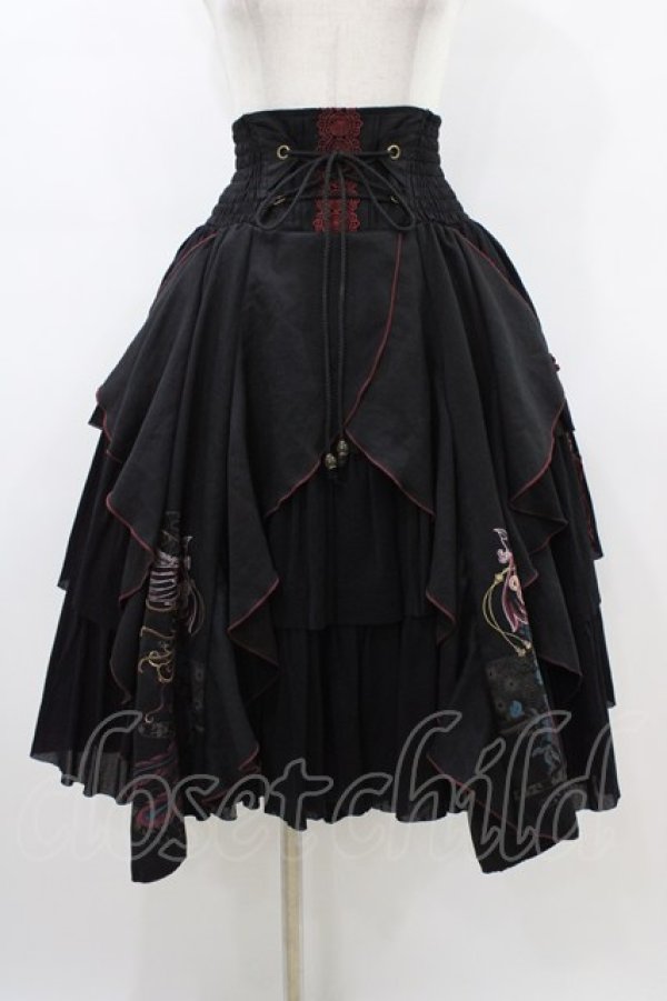 画像1: Ozz oneste / 鳳凰イレギュラーフリルスカート  黒×赤 H-26-03-15-031-OO-SK-KB-ZH (1)