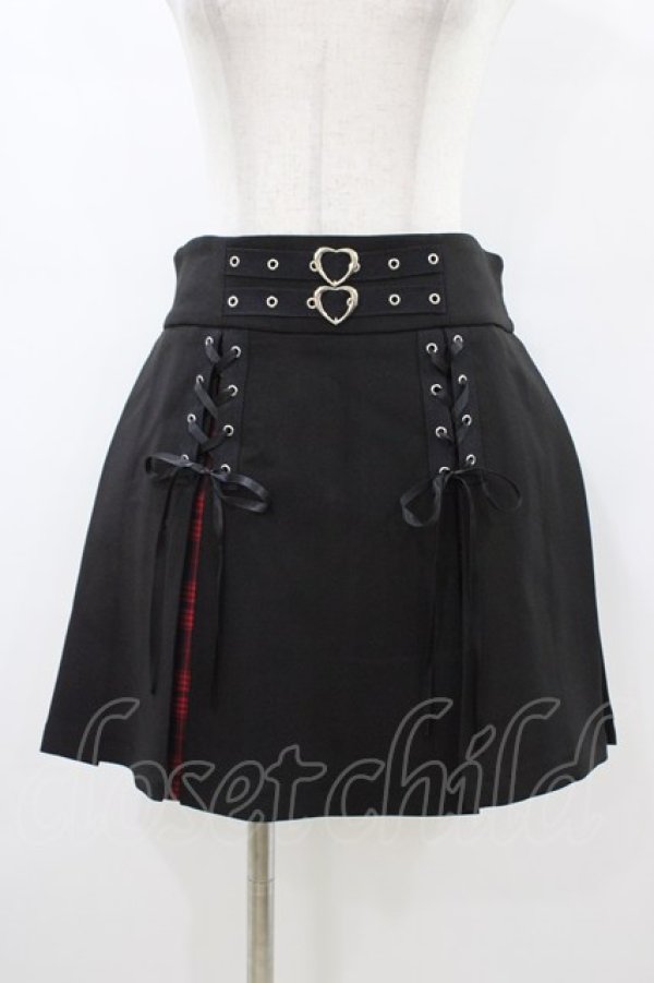 画像1: DARK IN LOVE / Punk rock high waist pleated hiding red plaid mini skirt L ブラック H-26-03-15-036-PU-SK-KB-ZH (1)