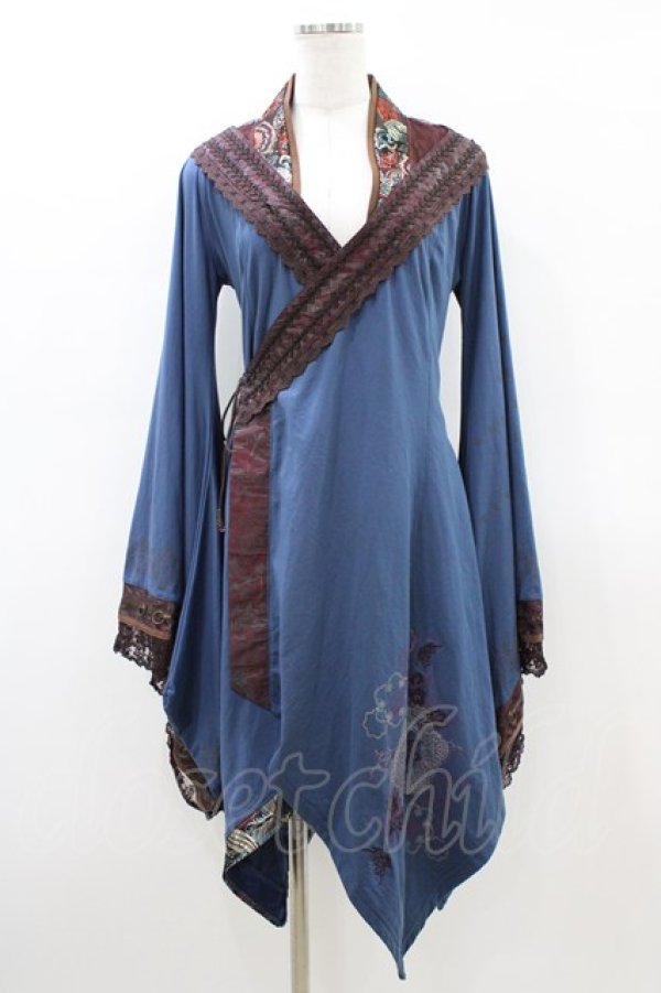 画像1: Ozz oneste / 着物袖カーディガン  青×茶 H-26-03-15-040-OO-TO-KB-ZH (1)