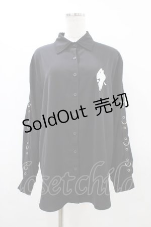 画像: NieR Clothing / バックレースアップシャツ  黒×ラベンダー H-26-03-15-049-PU-BL-KB-ZH