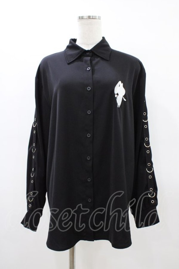 画像1: NieR Clothing / バックレースアップシャツ  黒×ラベンダー H-26-03-15-049-PU-BL-KB-ZH (1)