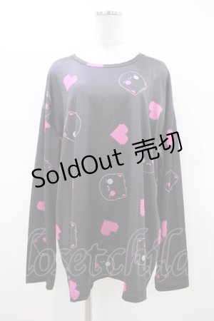 画像: NieR Clothing / プリントLONG CUTSEW  ブラック×ピンクシエル H-26-03-15-050-PU-TO-KB-ZH