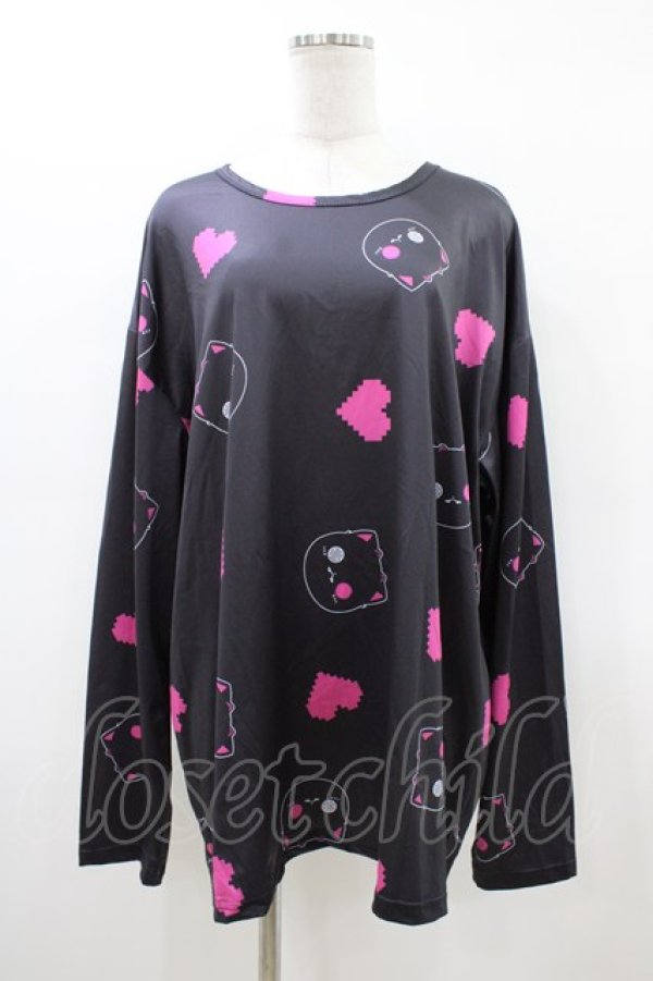 画像1: NieR Clothing / プリントLONG CUTSEW  ブラック×ピンクシエル H-26-03-15-050-PU-TO-KB-ZH (1)