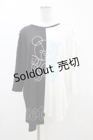 画像: LISTEN FLAVOR / ツートンベショルダーリングアシメトップス  ブラック×ホワイト H-26-03-15-052-PU-TO-KB-ZH