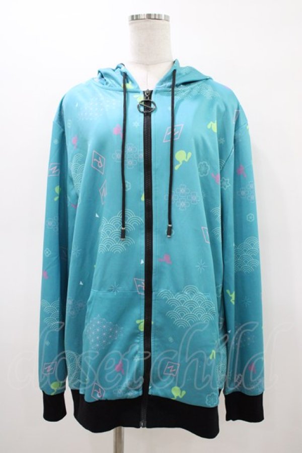 画像1: NieR Clothing / 総柄ZIPパーカー  グリーン H-26-03-15-054-PU-TO-KB-ZH (1)