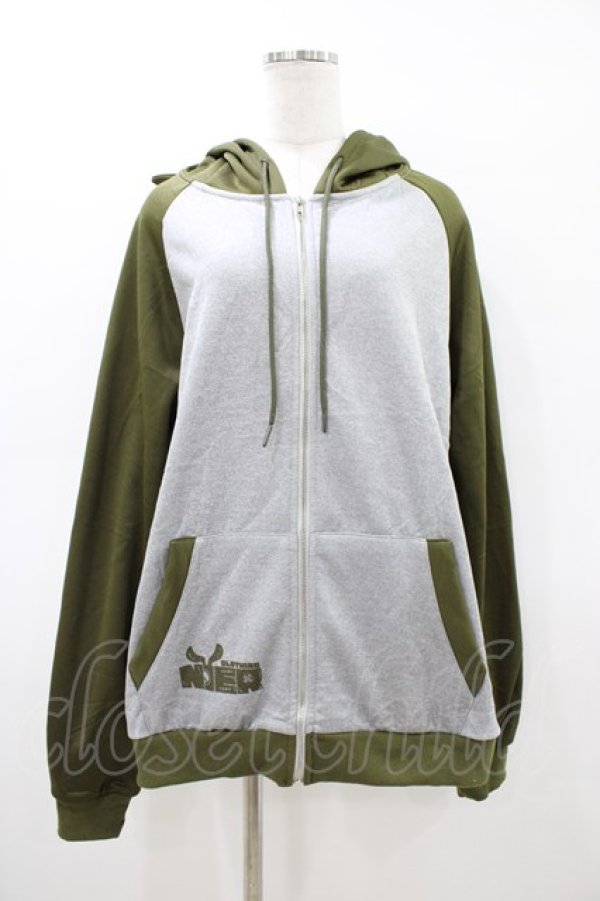 画像1: NieR Clothing / うさ耳付きTWO-TONE ZIPパーカー  カーキ×グレー H-26-03-15-056-PU-TO-KB-ZH (1)