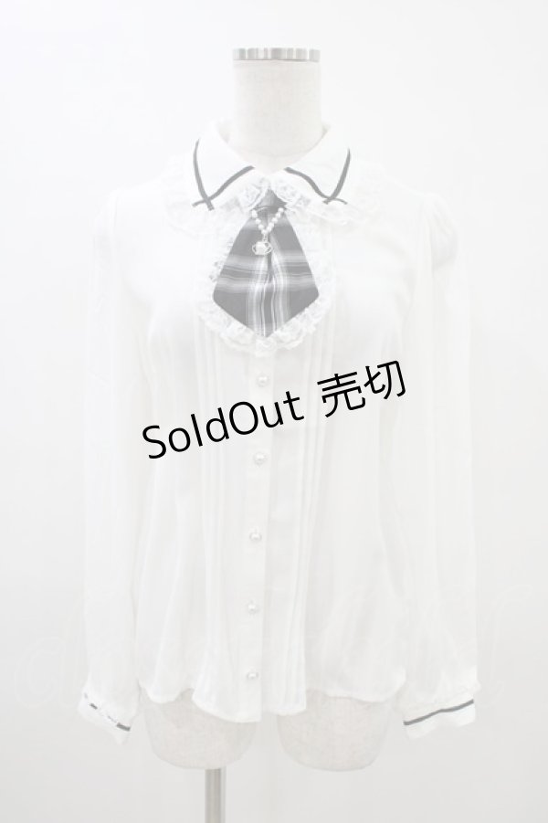 画像1: Secret Honey / ネクタイ付き配色ラインブラウス Free オフ H-26-03-15-1047-CA-BL-NS-ZH (1)