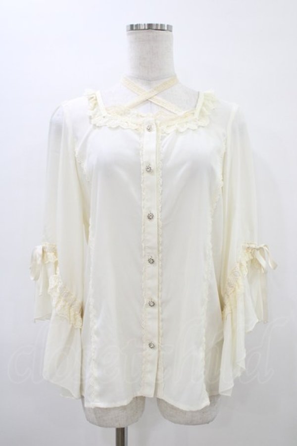 画像1: axes femme kawaii / はしごレース使いフレアスリーブブラウス M アイボリー H-26-03-15-1051-AX-BL-NS-ZH (1)