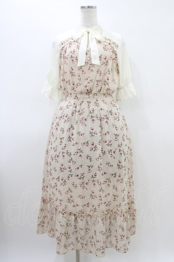 画像1: axes femme / チョーカーリボンデザイン花柄ワンピース M アイボリー H-26-03-15-1011-AX-OP-NS-ZH (1)