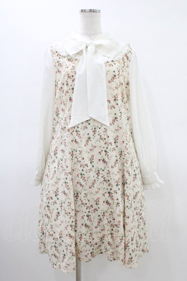 画像1: axes femme POETIQUE / 花柄ブロッキングボウタイワンピース M アイボリー H-26-03-15-1019-AX-OP-NS-ZH (1)