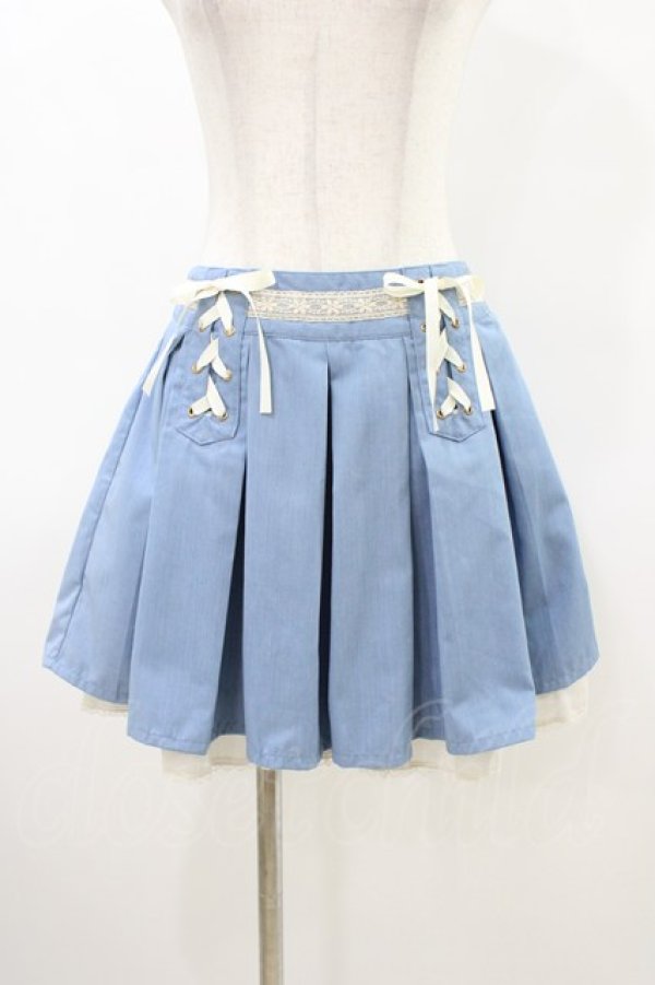 画像1: axes femme / 編み上げプリーツキュロット M ブルー H-26-03-15-1004-AX-PA-NS-ZH (1)