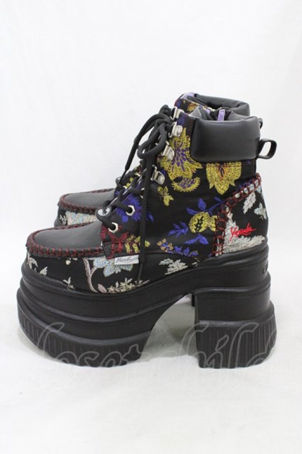 画像2: YOSUKE / 厚底ショートブーツ S ブラックジャガード H-26-03-15-001-PU-SH-KB-ZH (2)