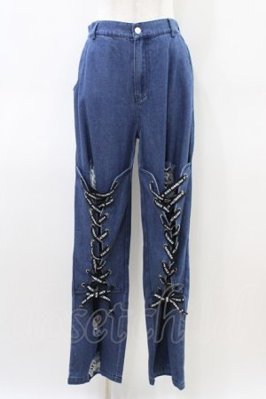 画像: NieR Clothing / レースアップダメージデニムパンツ  ブルーデニム H-26-03-15-011-PU-PA-KB-ZH